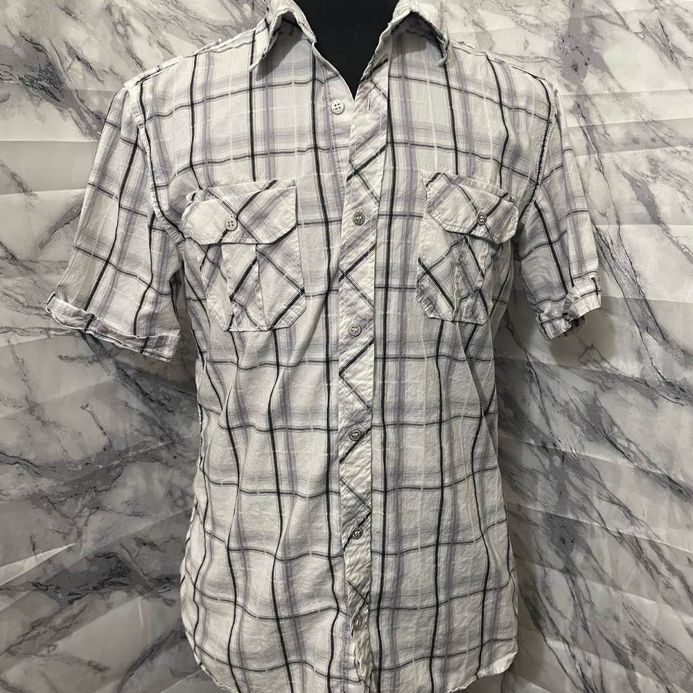Men's Plaid Short Sleeve Shirt - Gray